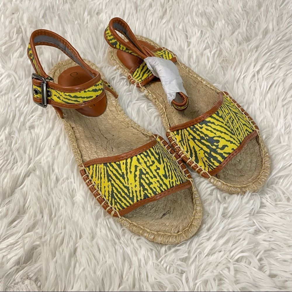 COCONUTS Yellow /‎ Brown Hawaii Ankle Strap peep toe flats espadrille sandals 8M